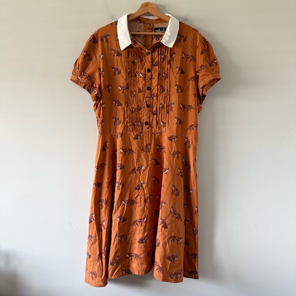 Hell Bunny Retro Dress Size 3XL Vixey Fox Print Pinup Rockabilly Hipster 1940s - Picture 3 of 16